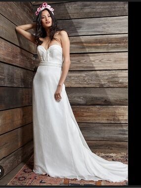 Ivy + Aster gauzy bridal gown in ivory floral